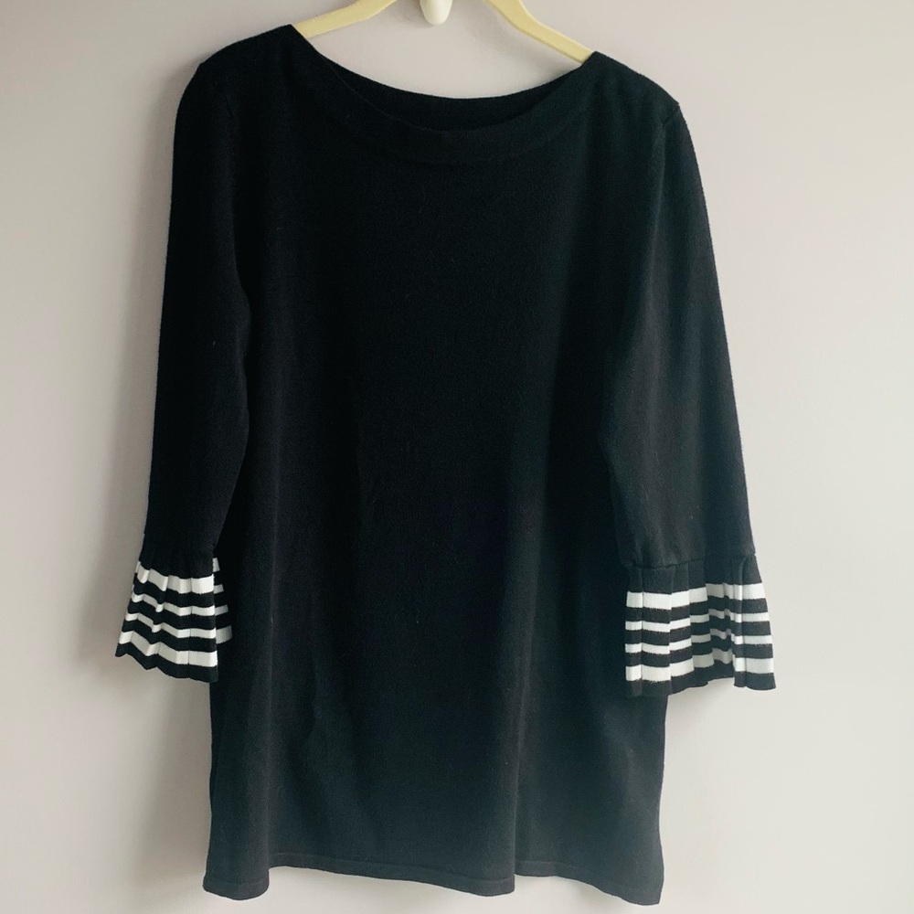 Cable & Gauge Lightweight Sweater Top Pleats Stripes Monotone Office Work Medium